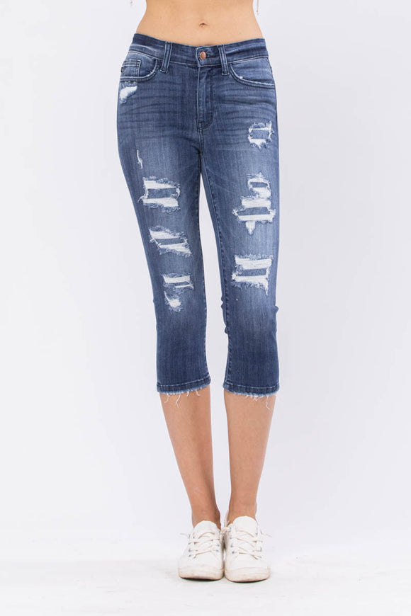 Judy Blue | Patsy | Distressed and Patched Capris