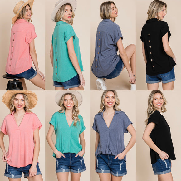 Chelsey | Collared Top with Back Buttons