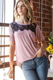 Short Sleeve Tee with Lace Neckline