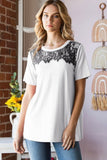 Short Sleeve Tee with Lace Neckline