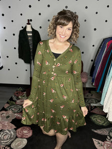Olive Floral Babydoll Dress