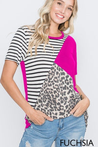 Asymmetrical Leopard & Stripe Tee