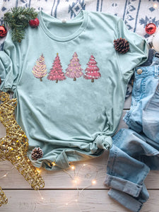 Pink Christmas Trees - Dusty Blue Tee