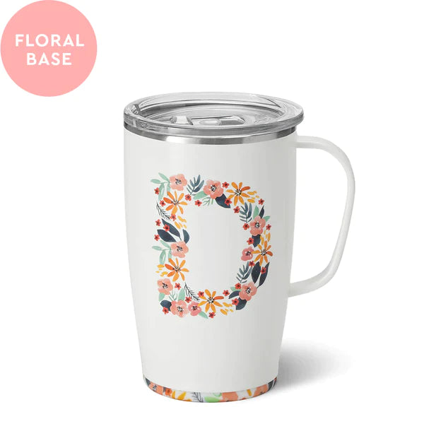 Personalised Travel Mug ,Any Name, Floral Alphabet Travel Mug , Insulated  Mug