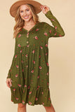 Olive Floral Babydoll Dress