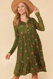 Olive Floral Babydoll Dress