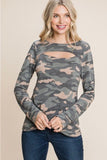 Camo Top with Neckline Cut Out