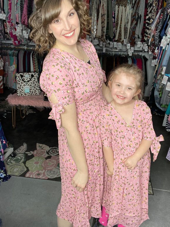 Mommy & Me Pink Floral Midi Dress