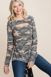 Camo Top with Neckline Cut Out