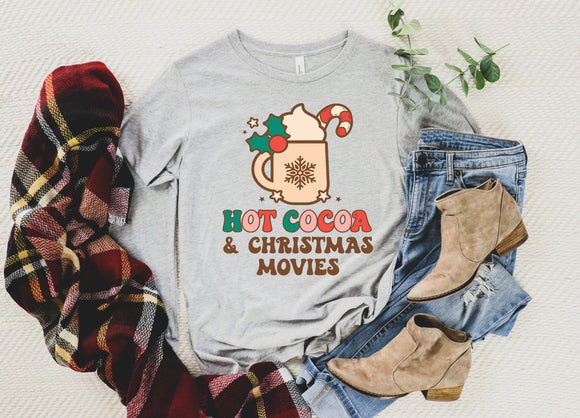 Hot Cocoa & Christmas Movies - Heather Grey Long Sleeve Tee