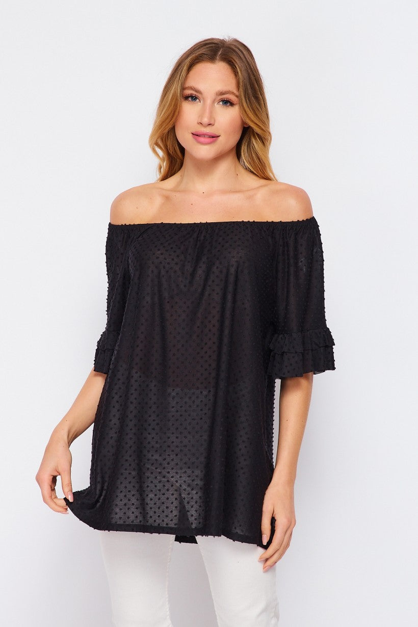 NEW online Off Shoulder Swiss Dot Blouse