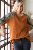 Lexie | Waffle Knit Top with Gold Sleeves